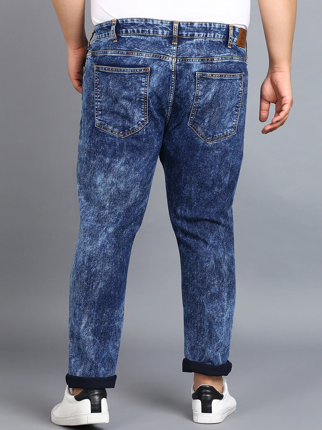 Plus Men's Dark Blue Regular Fit Washed Jeans Stretchable - Image 3