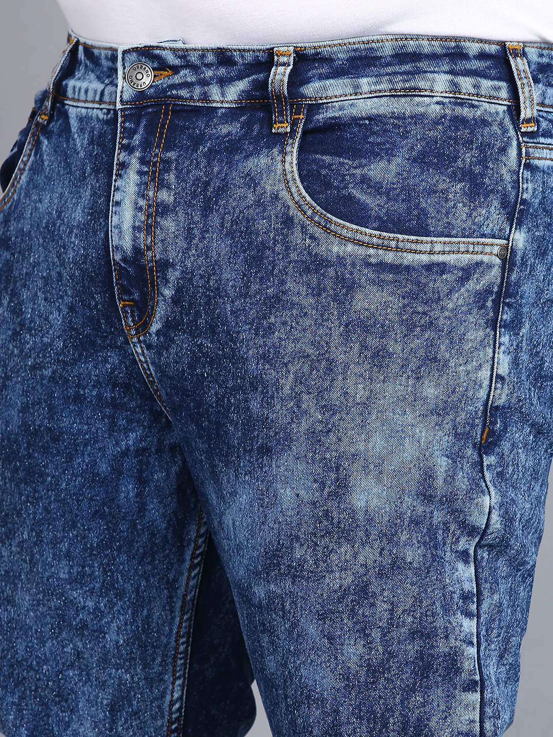 Plus Men's Dark Blue Regular Fit Washed Jeans Stretchable - Image 5