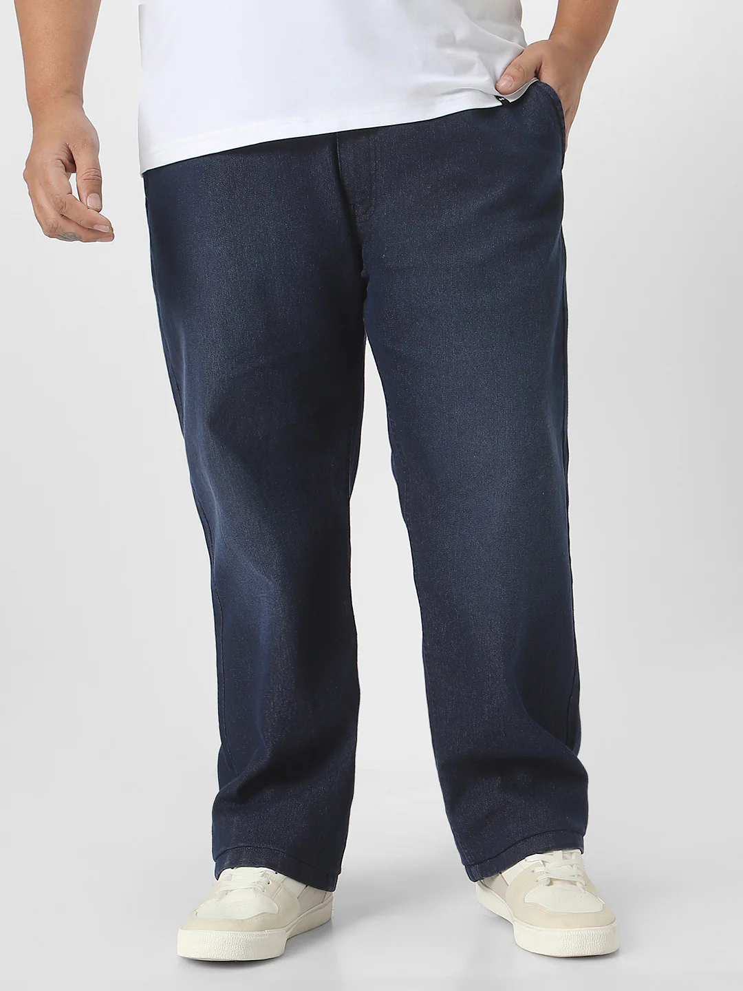 Plus Men's Dark Blue Regular Fit Washed Jeans Stretchable - Image 2