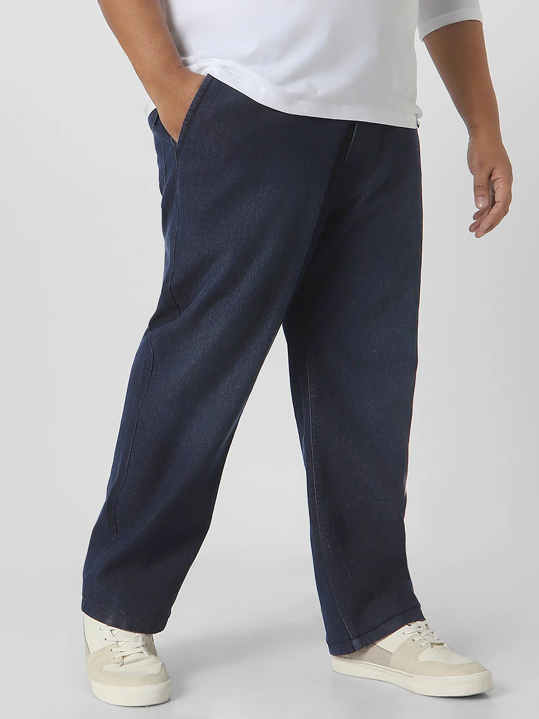 Plus Men's Dark Blue Regular Fit Washed Jeans Stretchable - Image 3