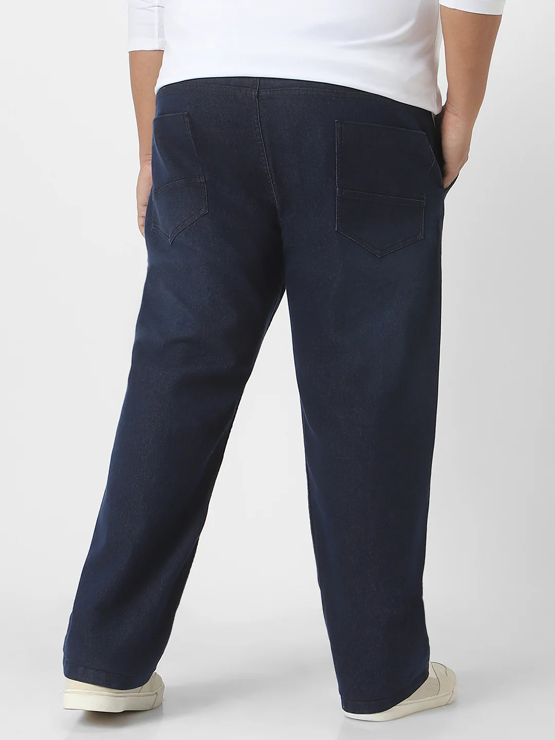 Plus Men's Dark Blue Regular Fit Washed Jeans Stretchable - Image 4