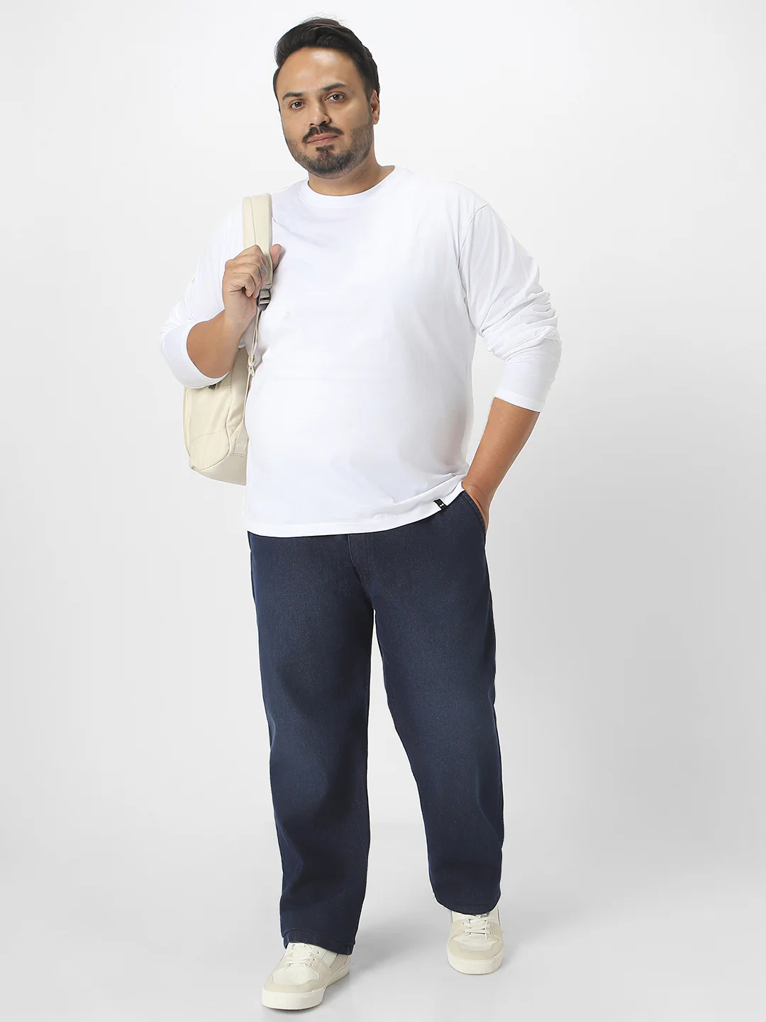 Plus Men's Dark Blue Regular Fit Washed Jeans Stretchable - Image 5