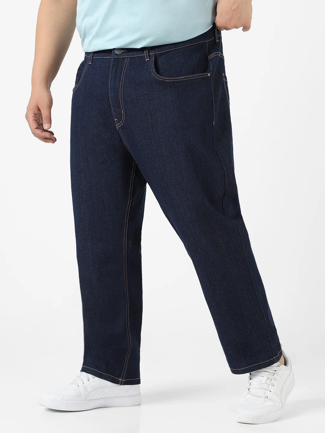Plus Men's Dark Blue Regular Fit Washed Jeans Stretchable - Image 2