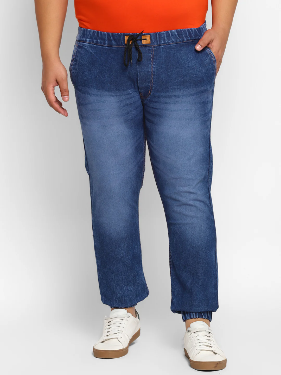 Plus Men's Dark Blue Regular Fit Washed Jogger Jeans Stretchable
