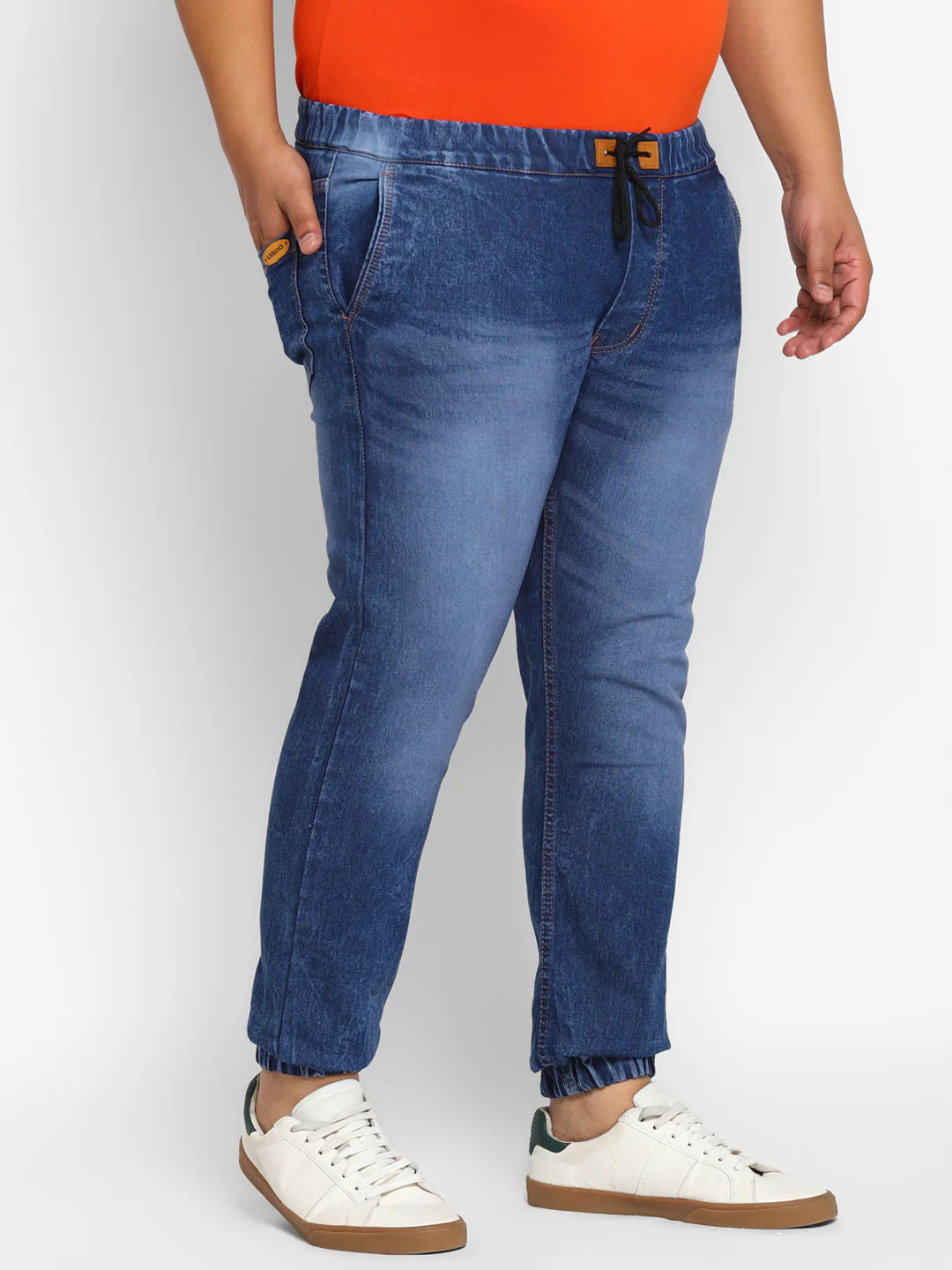 Plus Men's Dark Blue Regular Fit Washed Jogger Jeans Stretchable - Image 2