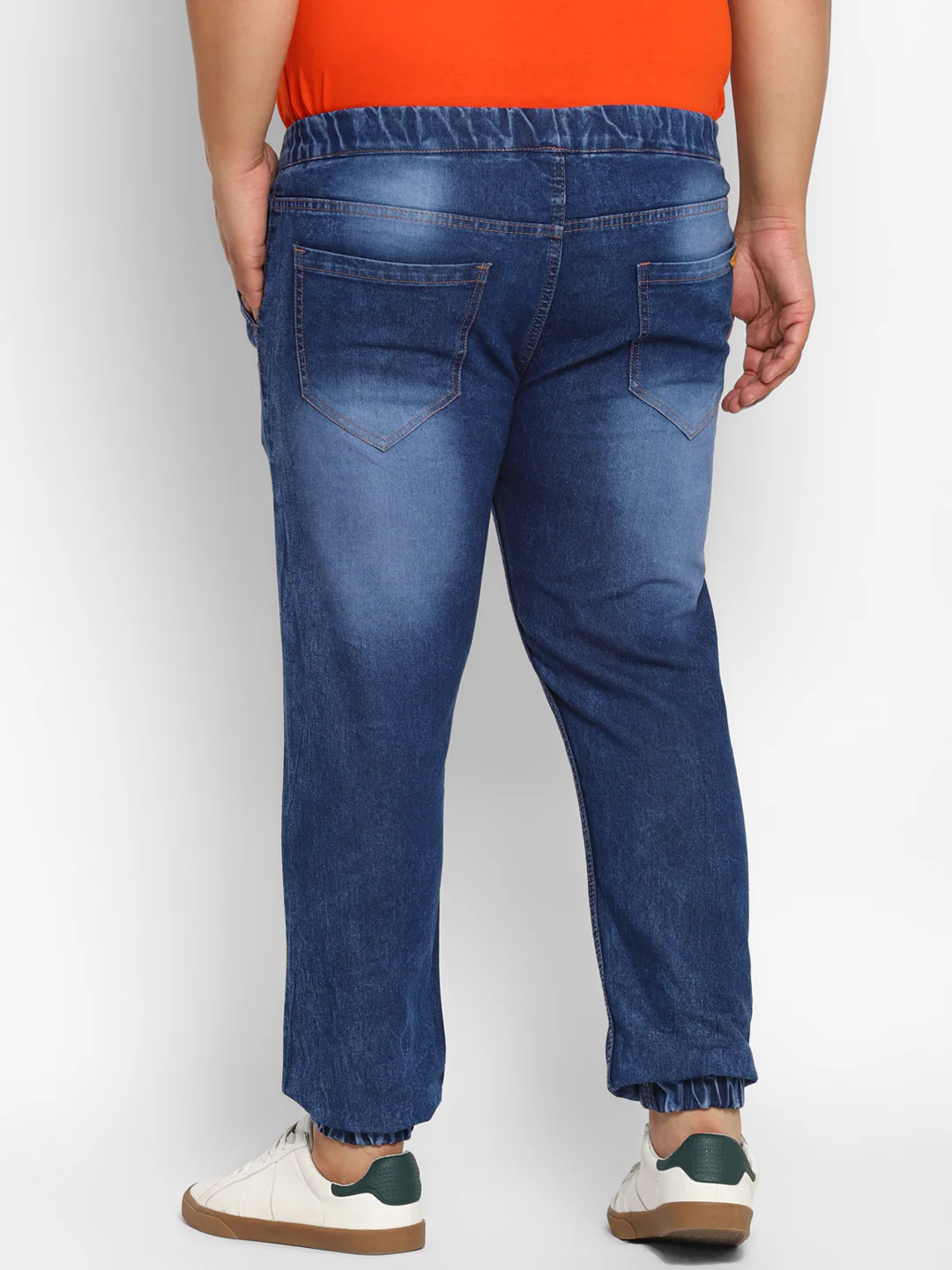 Plus Men's Dark Blue Regular Fit Washed Jogger Jeans Stretchable - Image 3