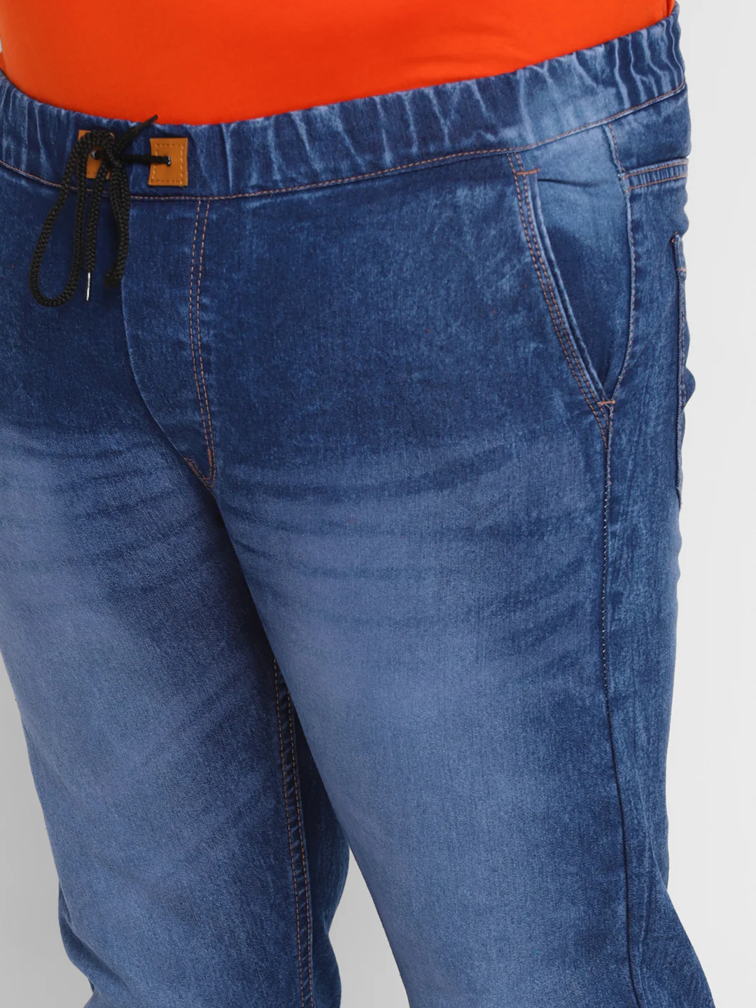 Plus Men's Dark Blue Regular Fit Washed Jogger Jeans Stretchable - Image 5