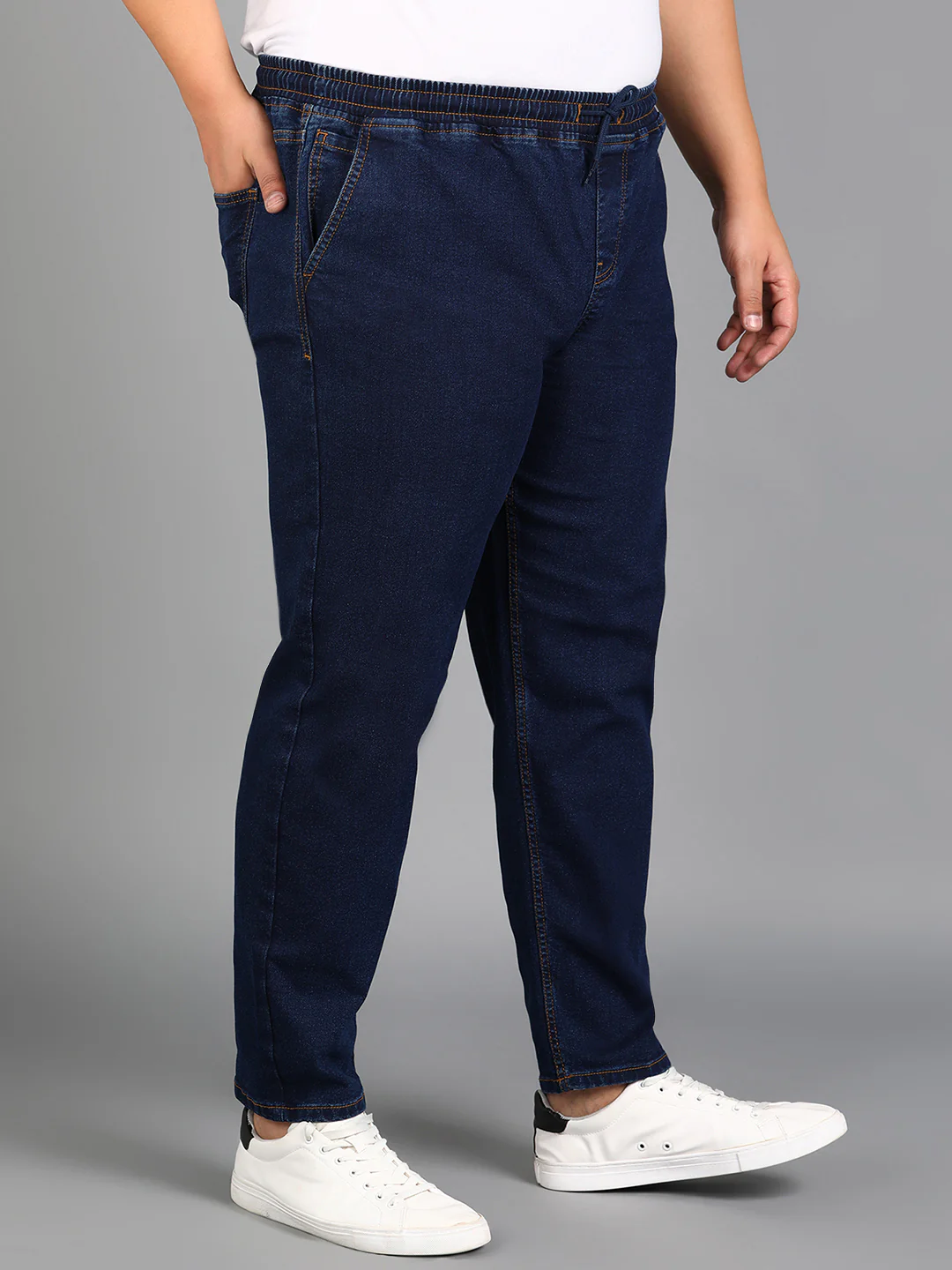 Plus Men's Dark Blue Regular Fit Washed Jogger Jeans Stretchable - Image 2