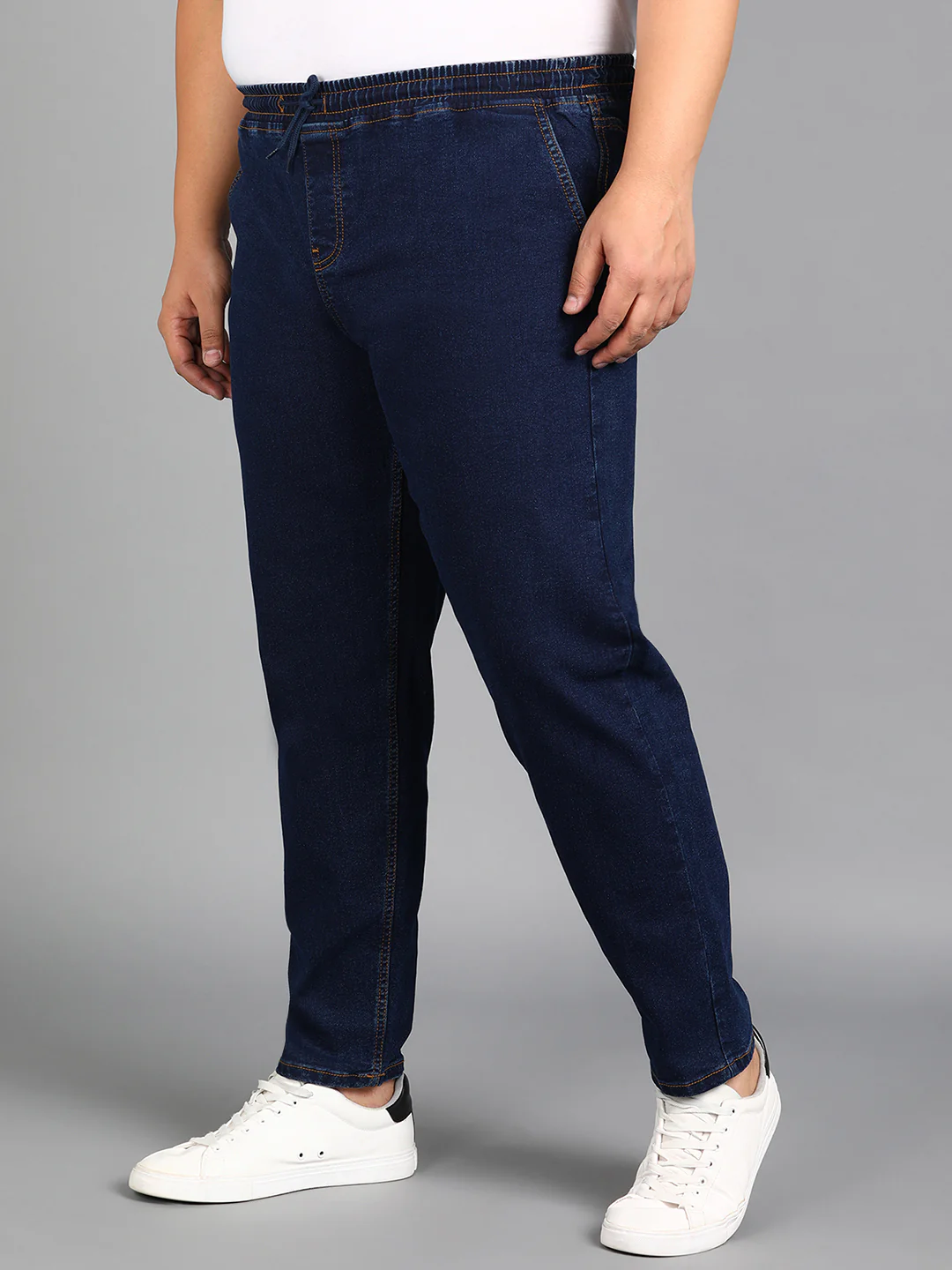 Plus Men's Dark Blue Regular Fit Washed Jogger Jeans Stretchable - Image 3