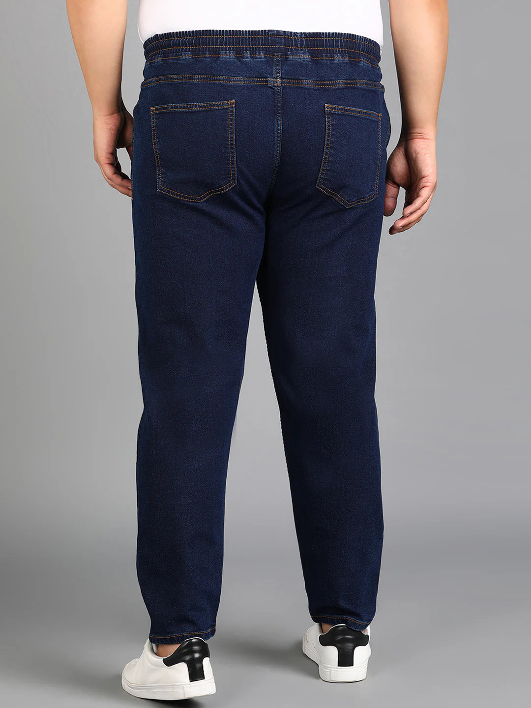 Plus Men's Dark Blue Regular Fit Washed Jogger Jeans Stretchable - Image 4
