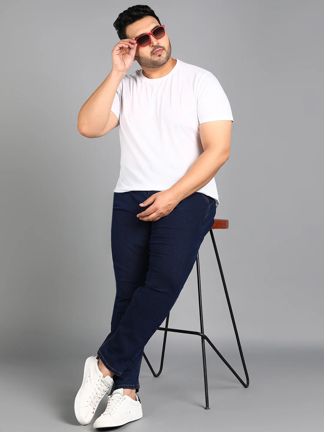 Plus Men's Dark Blue Regular Fit Washed Jogger Jeans Stretchable - Image 5