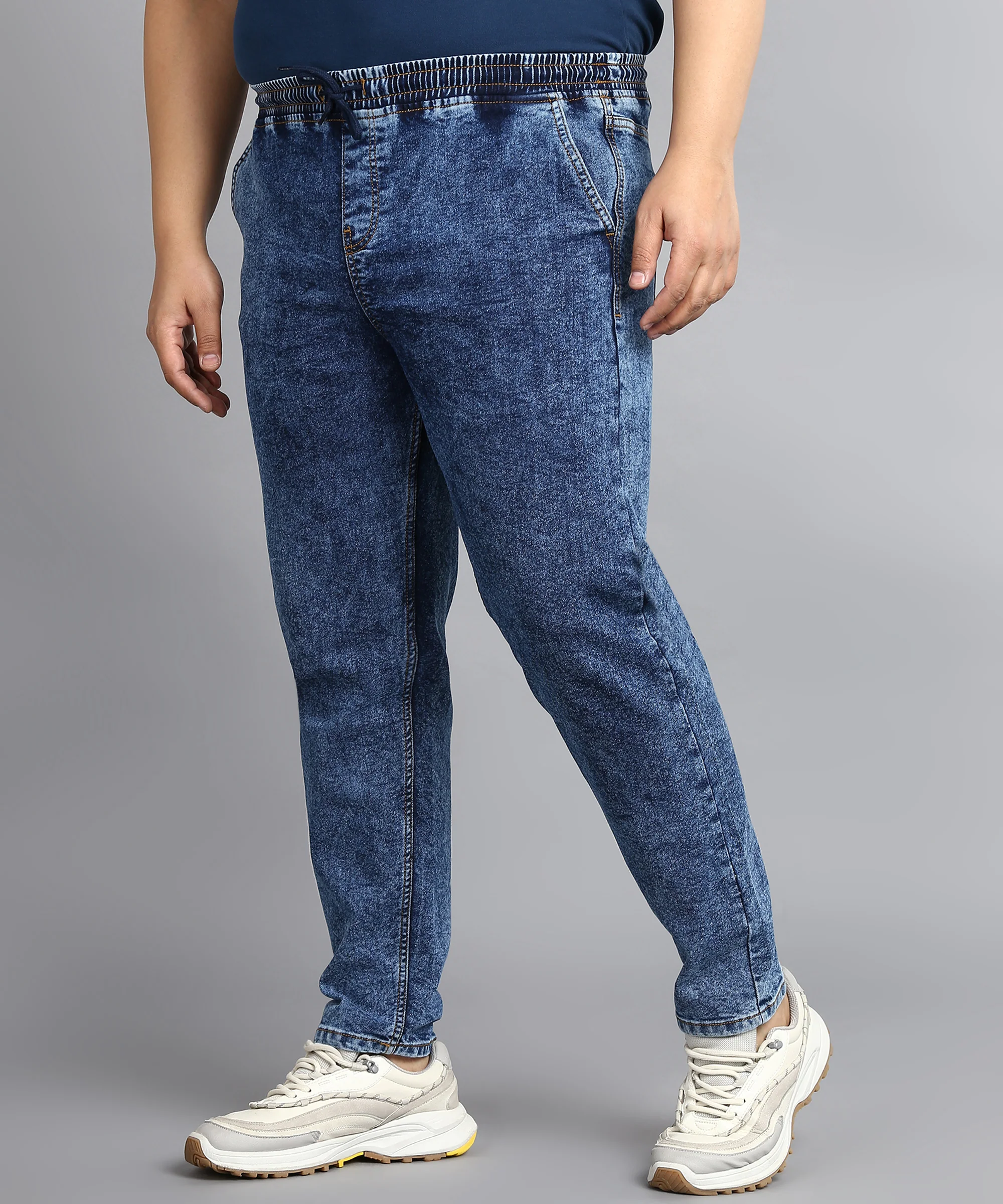 Plus Men's Dark Blue Regular Fit Washed Jogger Jeans Stretchable - Image 2