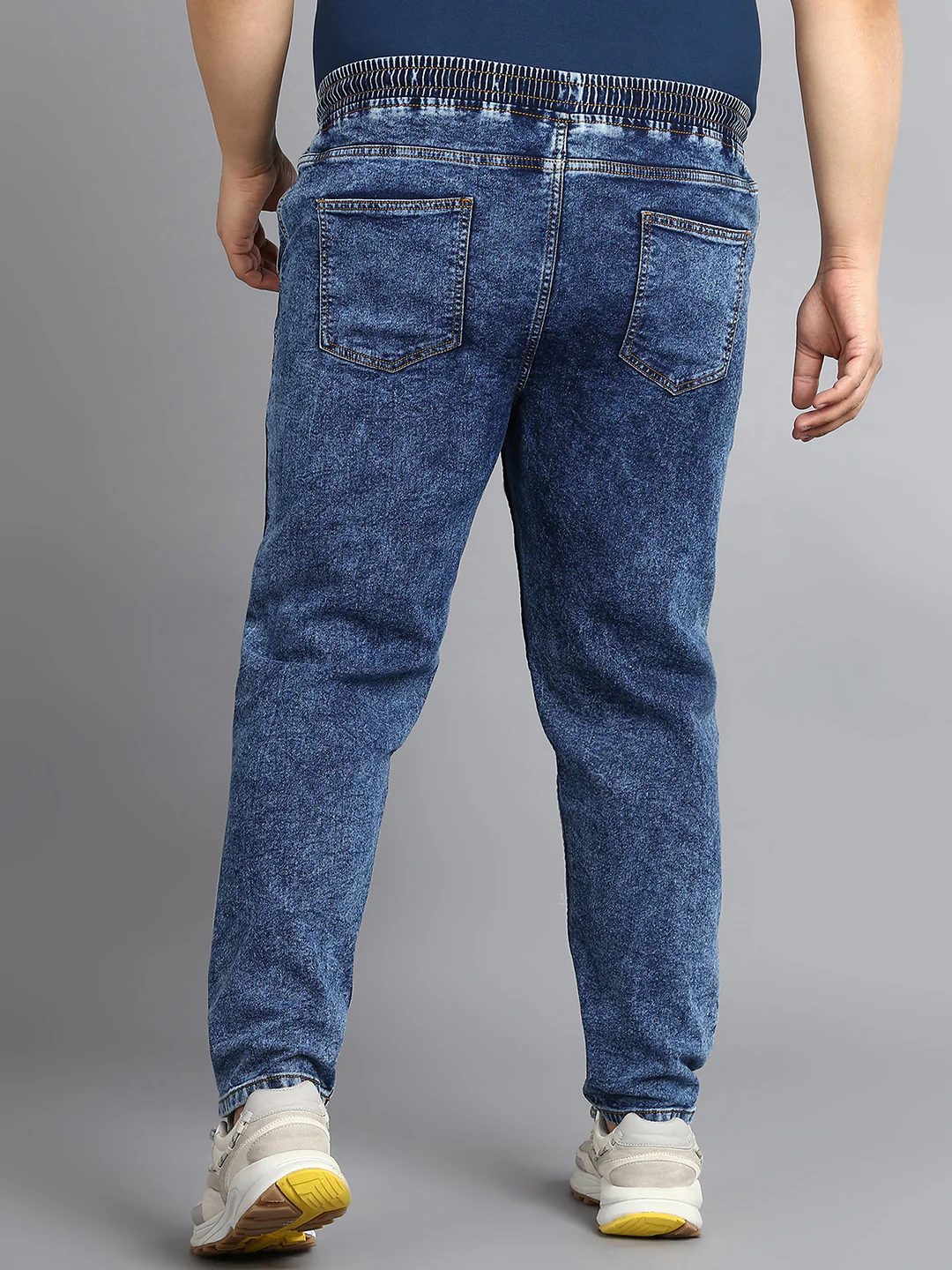 Plus Men's Dark Blue Regular Fit Washed Jogger Jeans Stretchable - Image 3