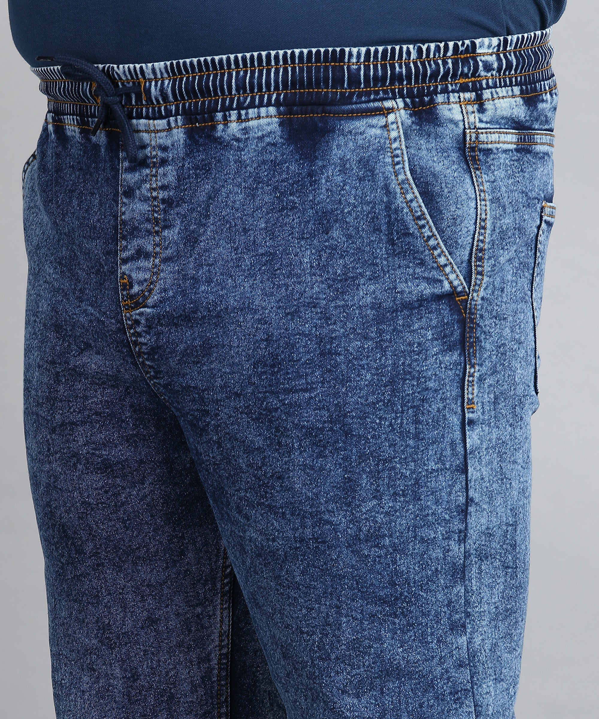 Plus Men's Dark Blue Regular Fit Washed Jogger Jeans Stretchable - Image 5