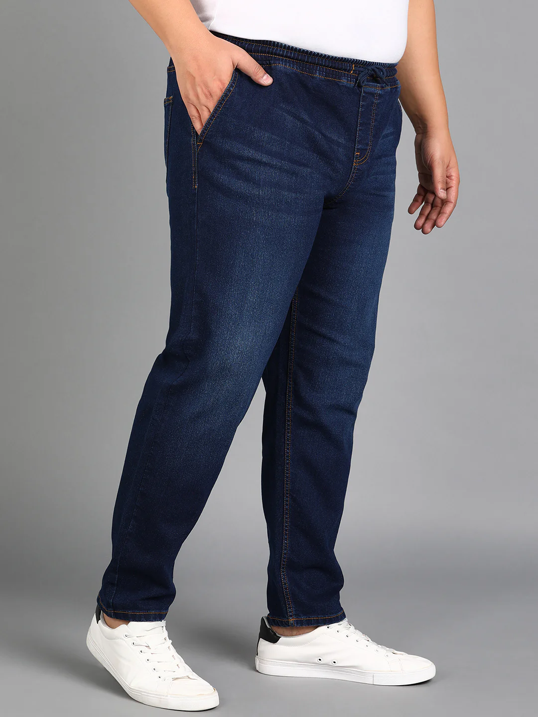Plus Men's Dark Blue Regular Fit Washed Jogger Jeans Stretchable - Image 2