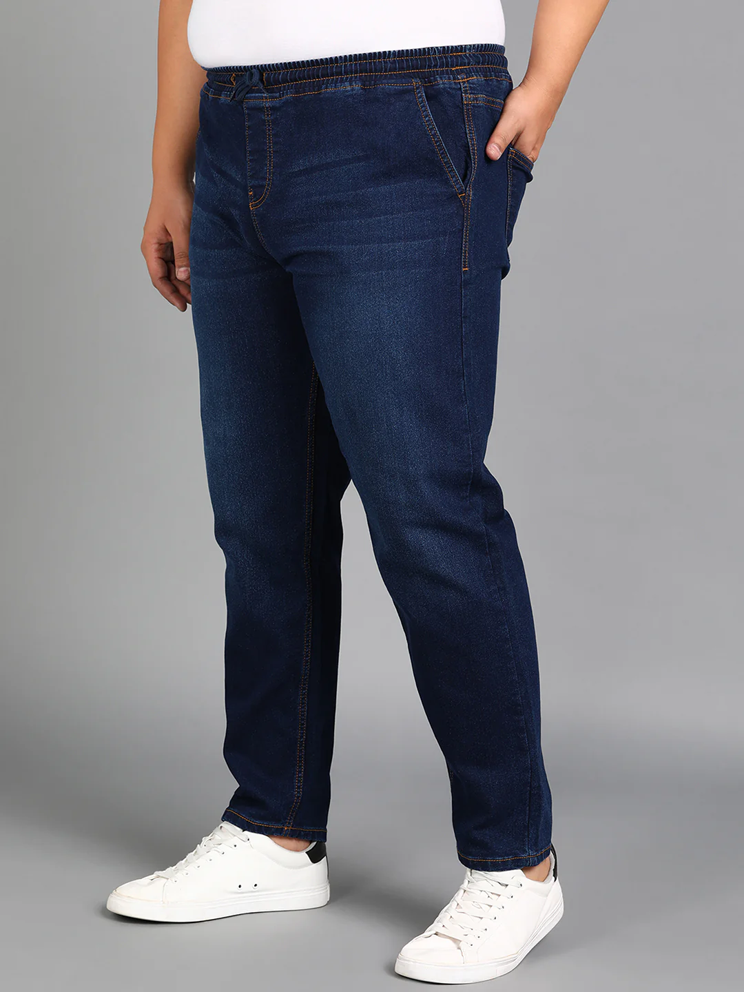 Plus Men's Dark Blue Regular Fit Washed Jogger Jeans Stretchable - Image 3