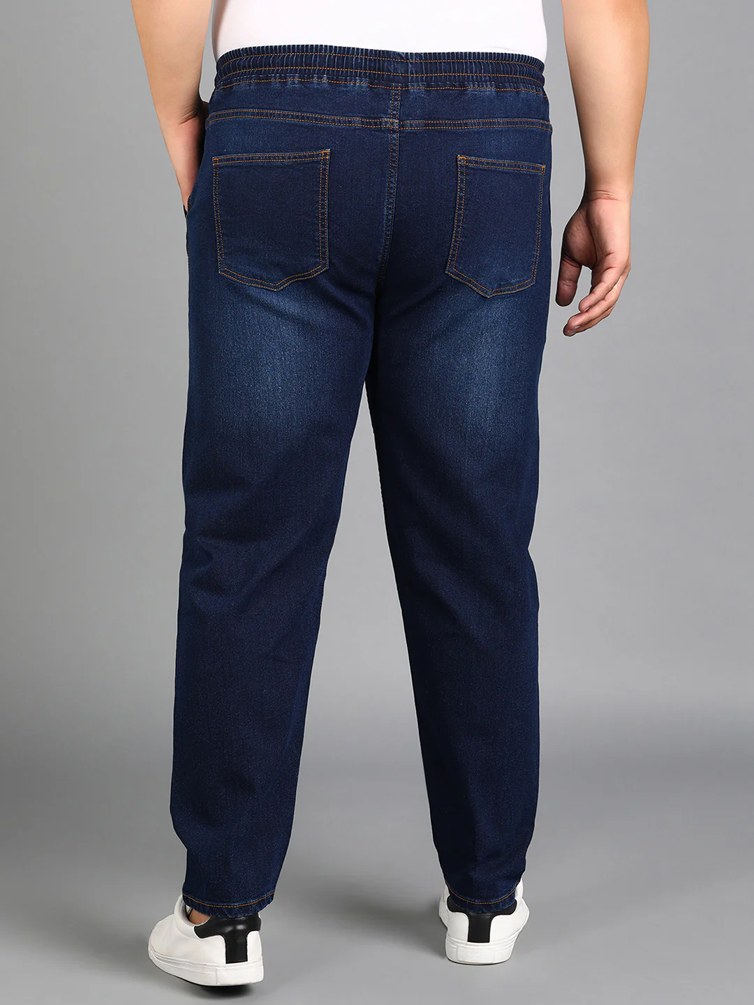 Plus Men's Dark Blue Regular Fit Washed Jogger Jeans Stretchable - Image 4