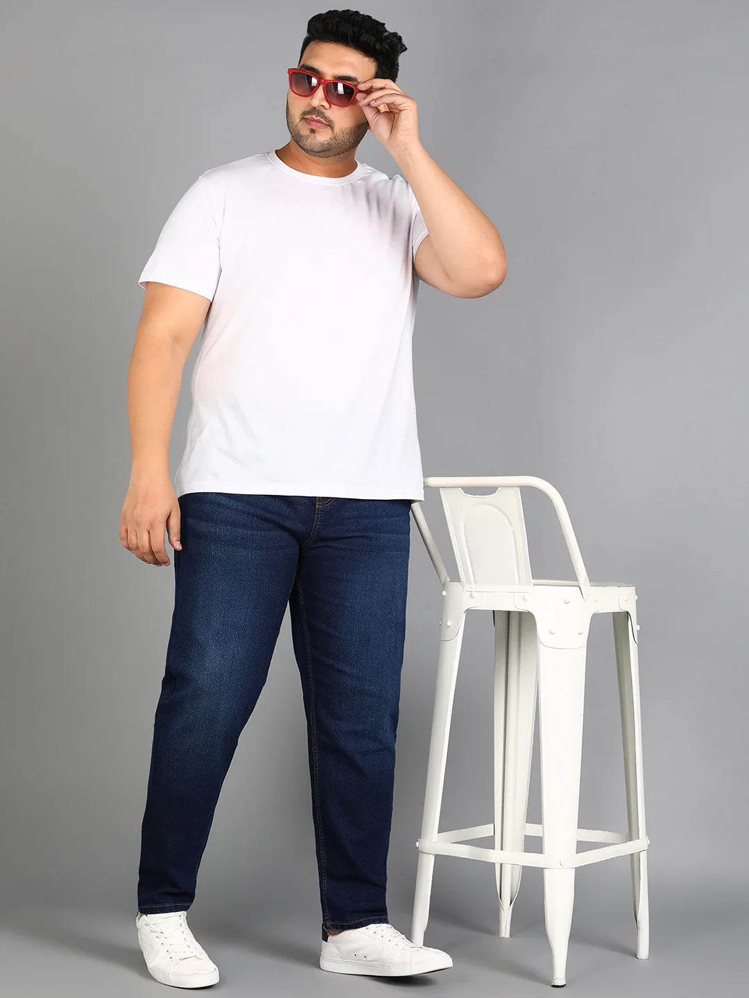 Plus Men's Dark Blue Regular Fit Washed Jogger Jeans Stretchable - Image 5