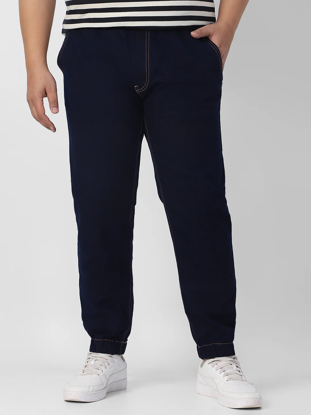 Plus Men's Dark Blue Regular Fit Washed Joggers Jeans Stretchable - Image 3