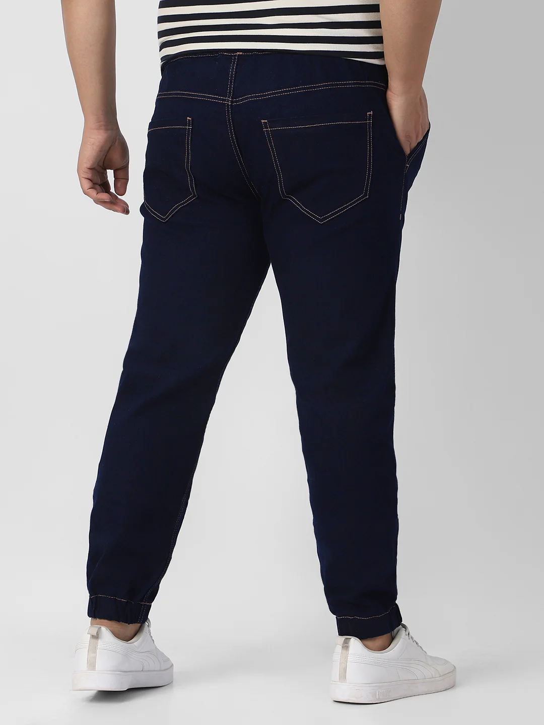 Plus Men's Dark Blue Regular Fit Washed Joggers Jeans Stretchable - Image 5