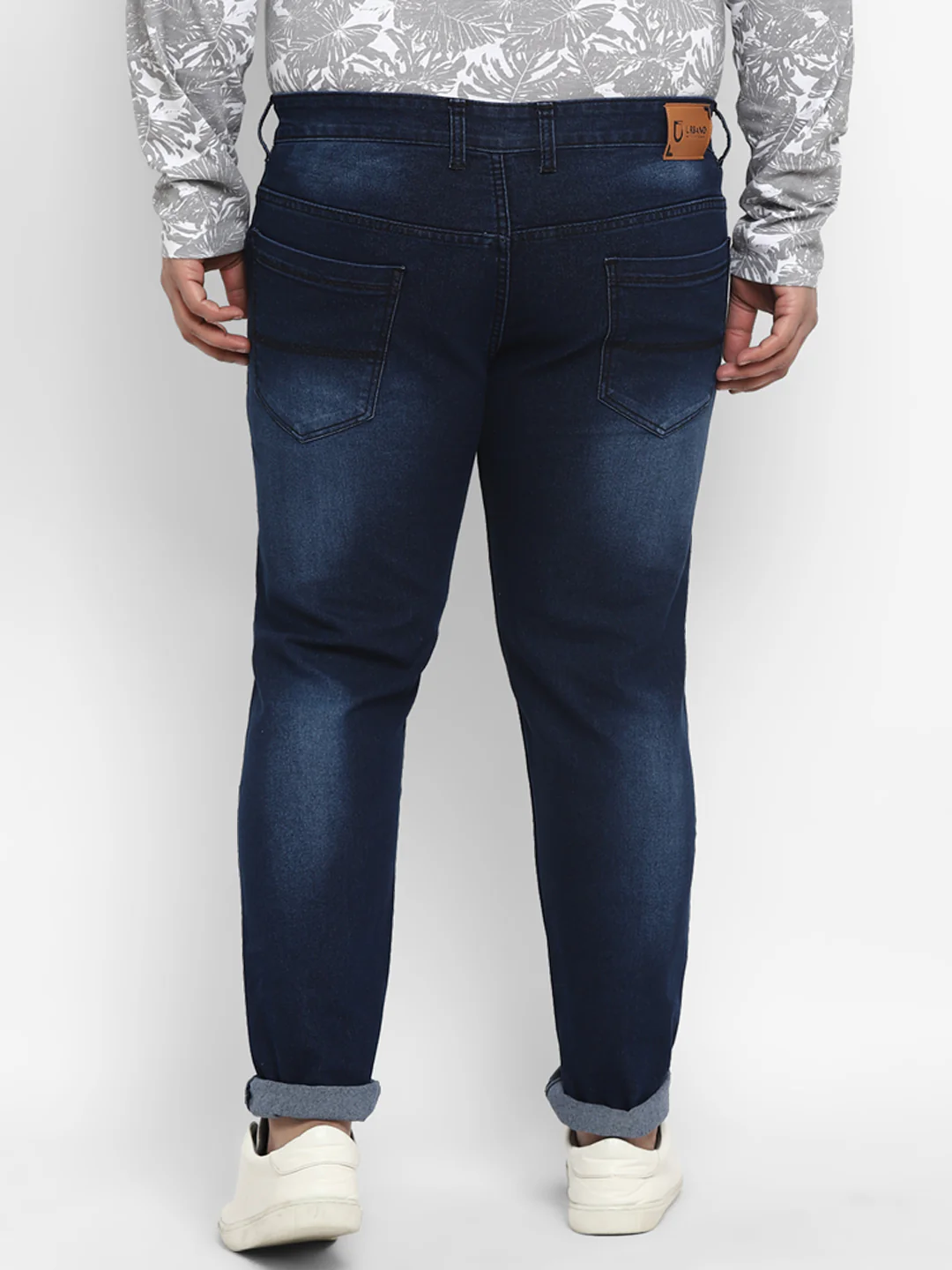 Plus Men's Dark Blue Regular Fit Whisker Washed Jeans Stretchable - Image 3