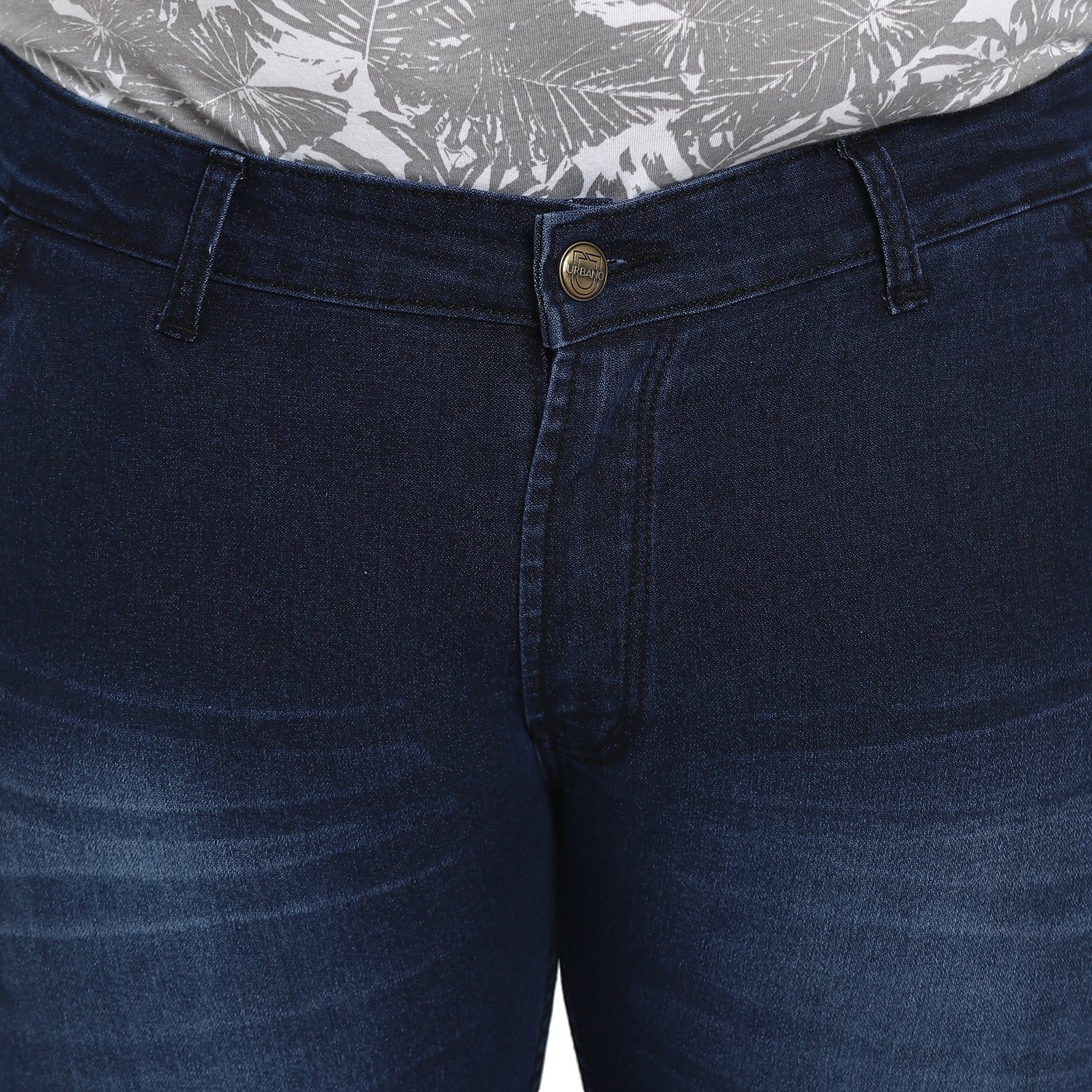 Plus Men's Dark Blue Regular Fit Whisker Washed Jeans Stretchable - Image 5