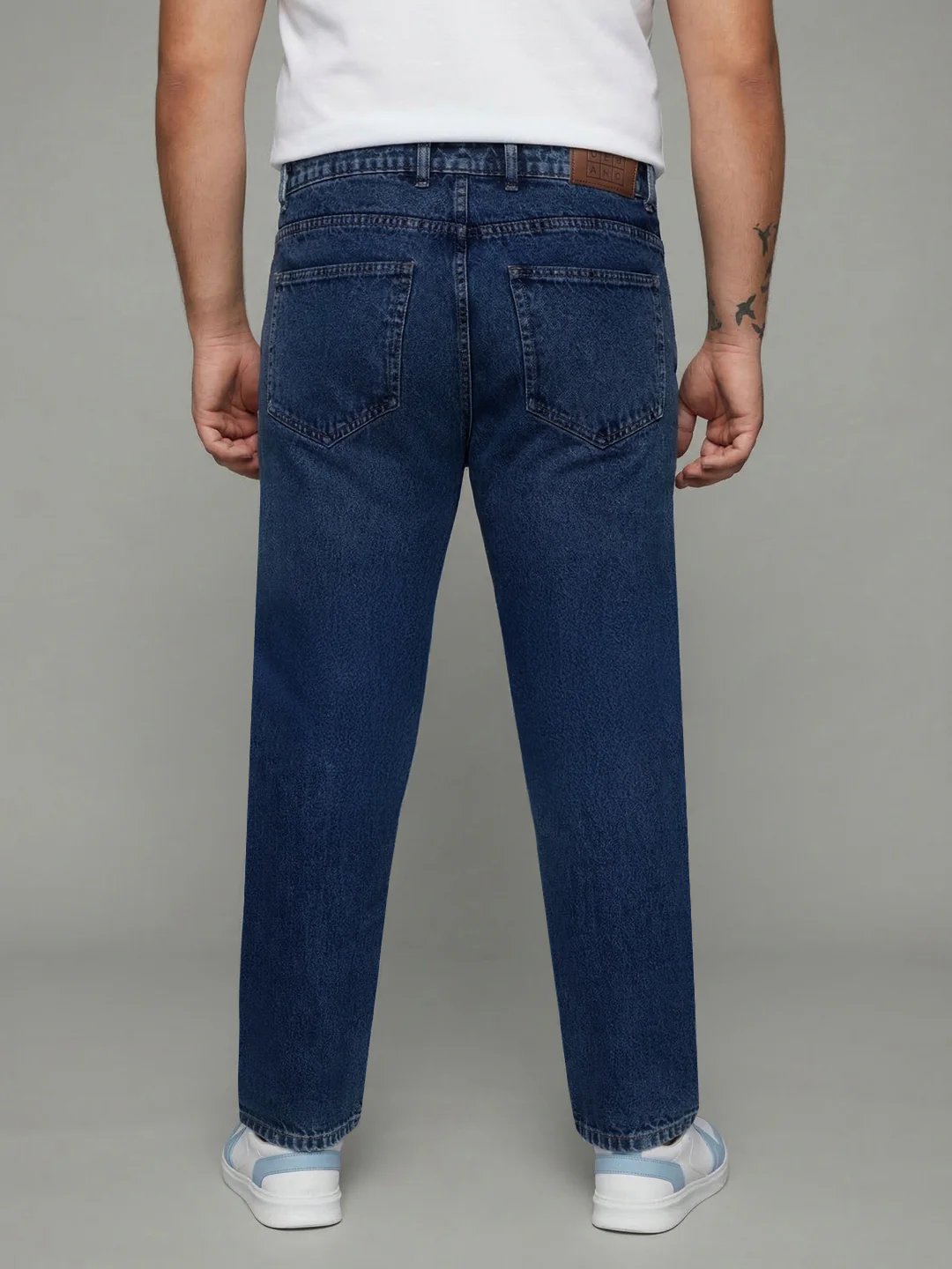 Plus Men's Dark Blue Relaxed Fit Washed Denim Jeans Non-Stretchable - Image 3