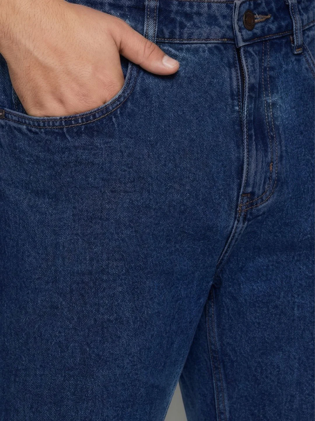 Plus Men's Dark Blue Relaxed Fit Washed Denim Jeans Non-Stretchable - Image 5