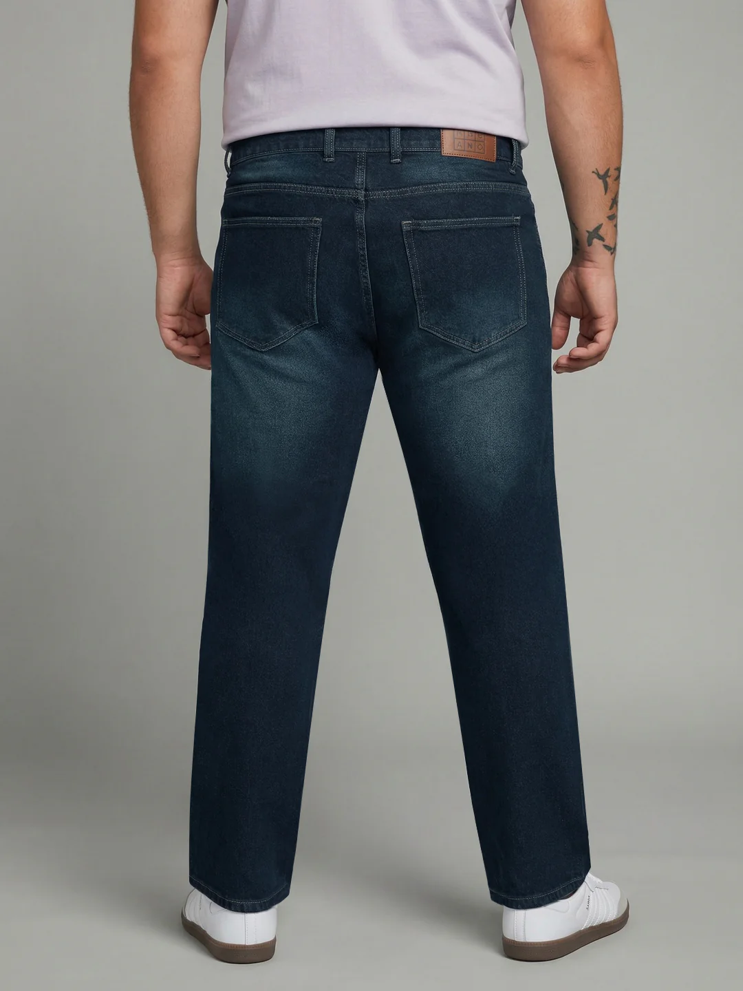 Plus Men's Dark Blue Relaxed Fit Washed Denim Jeans Non-Stretchable - Image 3