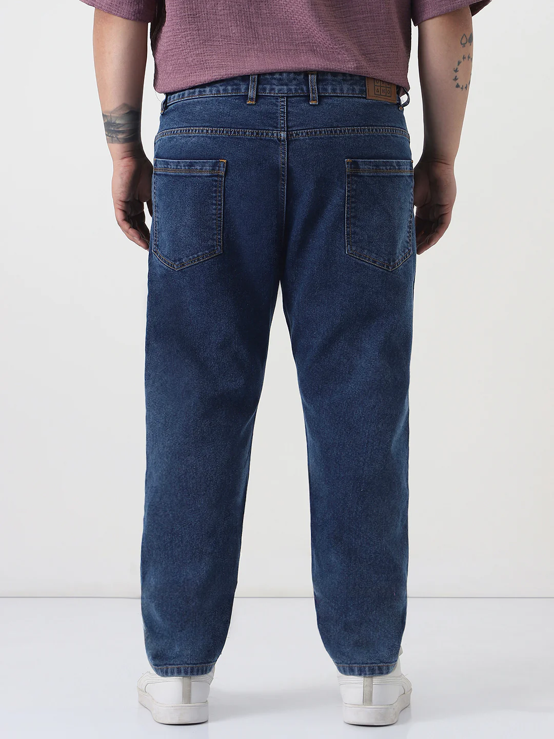 Plus Men's Dark Blue Slim Fit Washed Denim Jeans Stretchable - Image 3