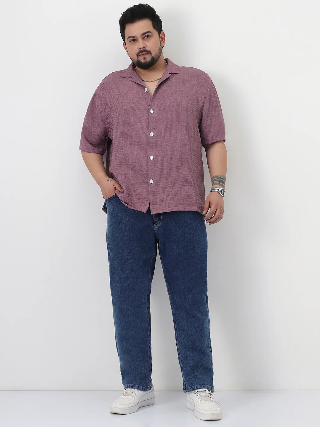 Plus Men's Dark Blue Slim Fit Washed Denim Jeans Stretchable - Image 4