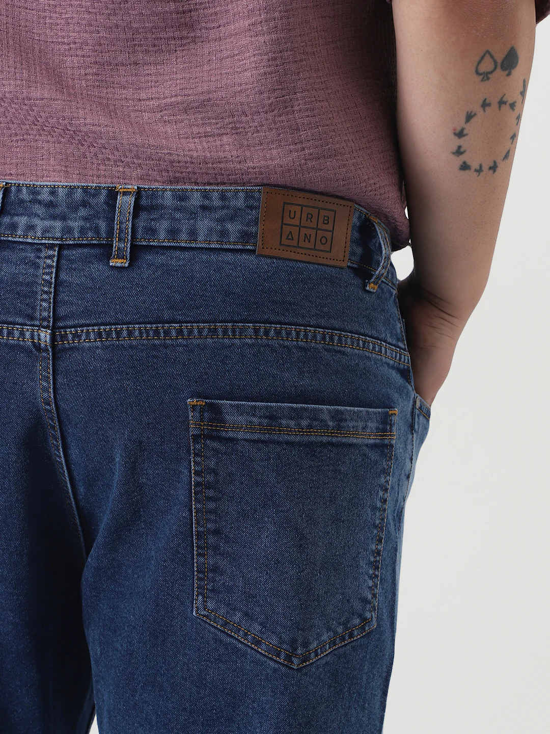 Plus Men's Dark Blue Slim Fit Washed Denim Jeans Stretchable - Image 6