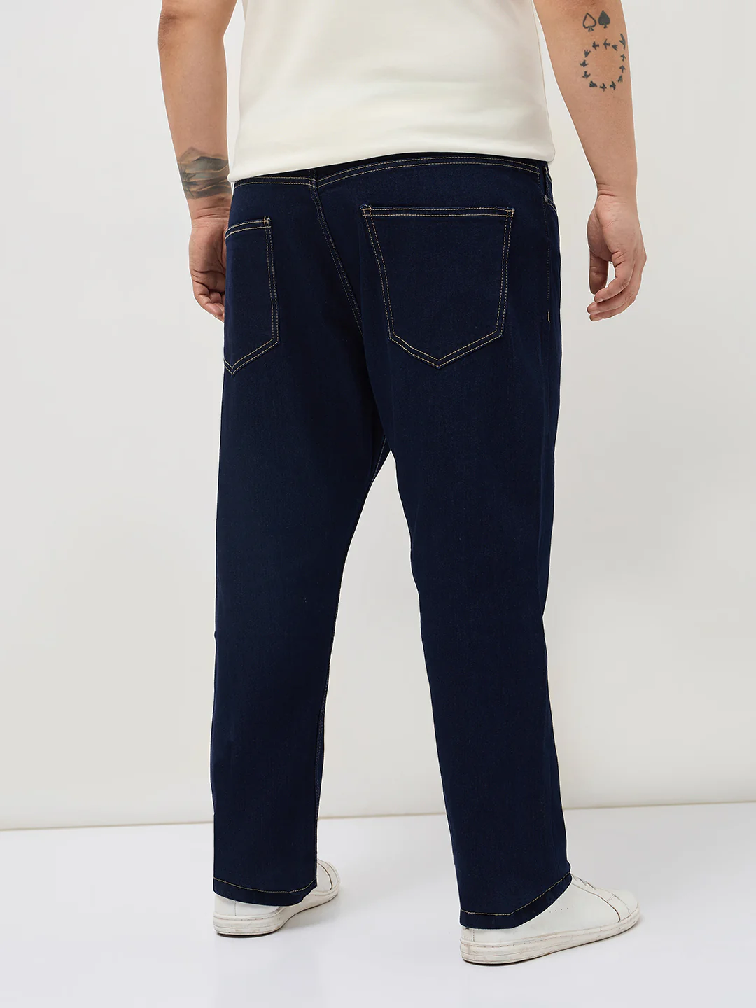 Plus Men's Dark Blue Straight Fit Raw Washed Denim Jeans Stretchable - Image 3