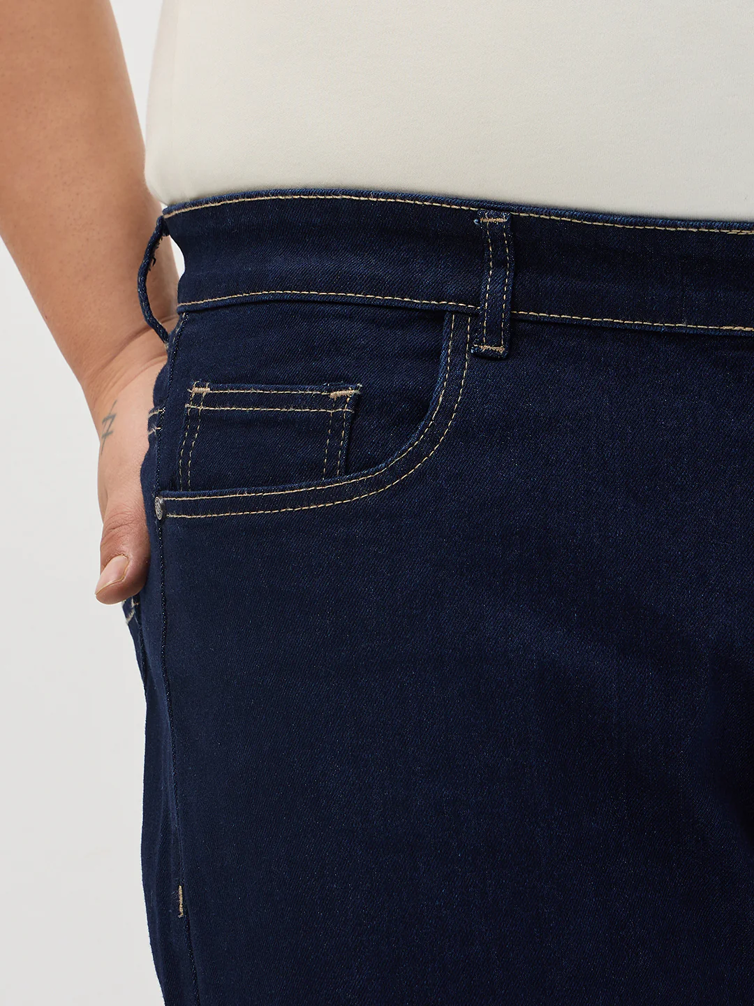 Plus Men's Dark Blue Straight Fit Raw Washed Denim Jeans Stretchable - Image 5