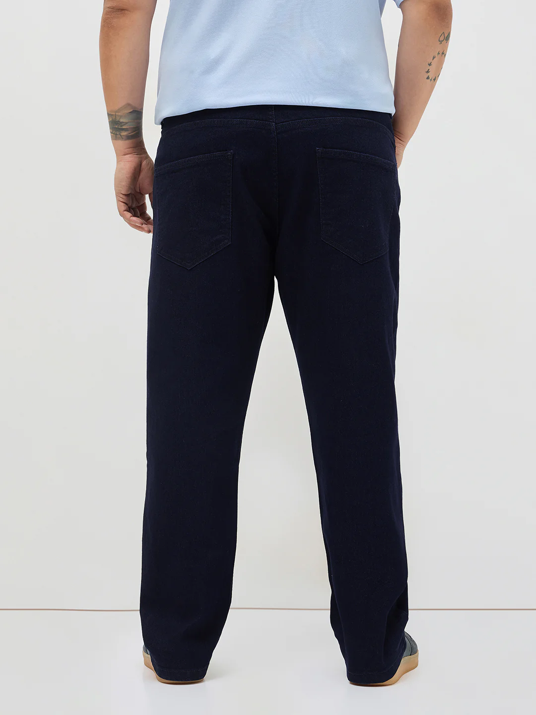 Plus Men's Dark Blue Straight Fit Raw Washed Denim Jeans Stretchable - Image 3