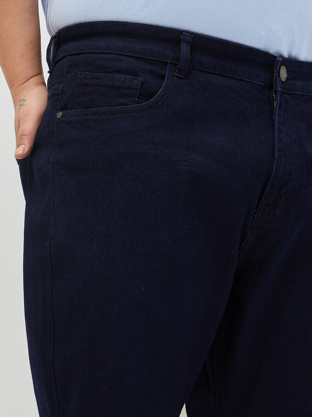 Plus Men's Dark Blue Straight Fit Raw Washed Denim Jeans Stretchable - Image 5