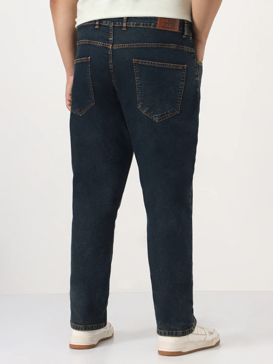Plus Men's Dark Blue Straight Fit Heavy Washed Jeans Stretchable - Image 3