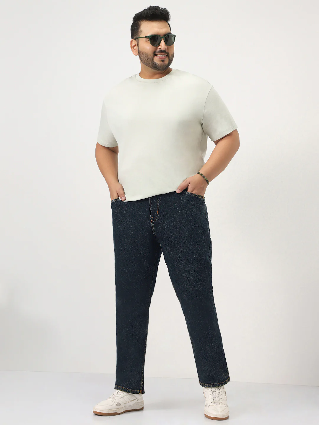 Plus Men's Dark Blue Straight Fit Heavy Washed Jeans Stretchable - Image 4