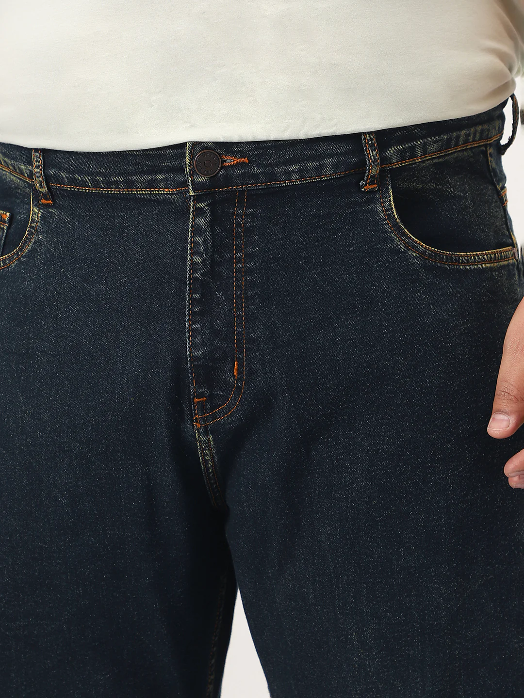 Plus Men's Dark Blue Straight Fit Heavy Washed Jeans Stretchable - Image 5