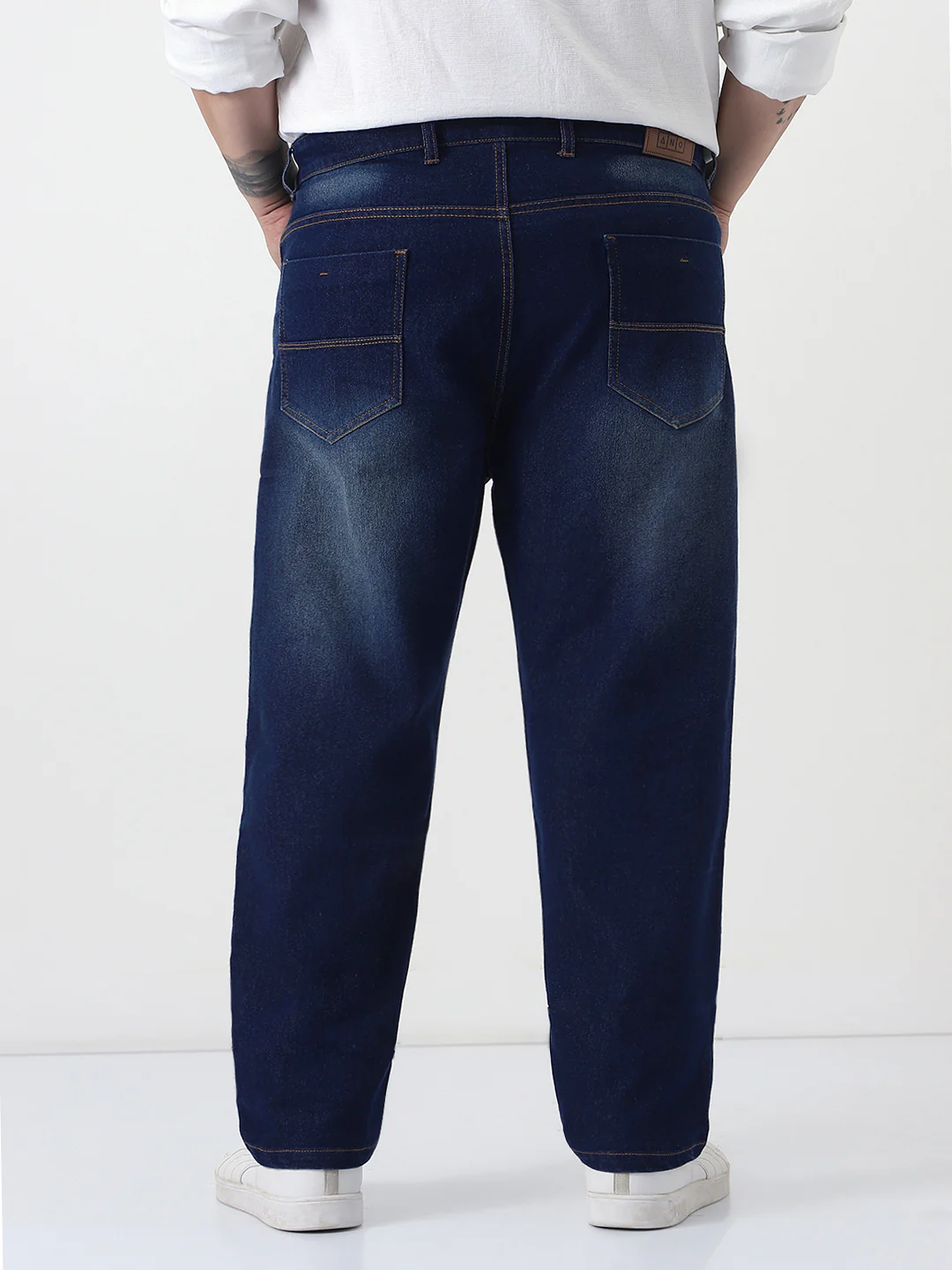 Plus Men's Dark Blue Straight Fit Heavy Washed Jeans Stretchable - Image 3