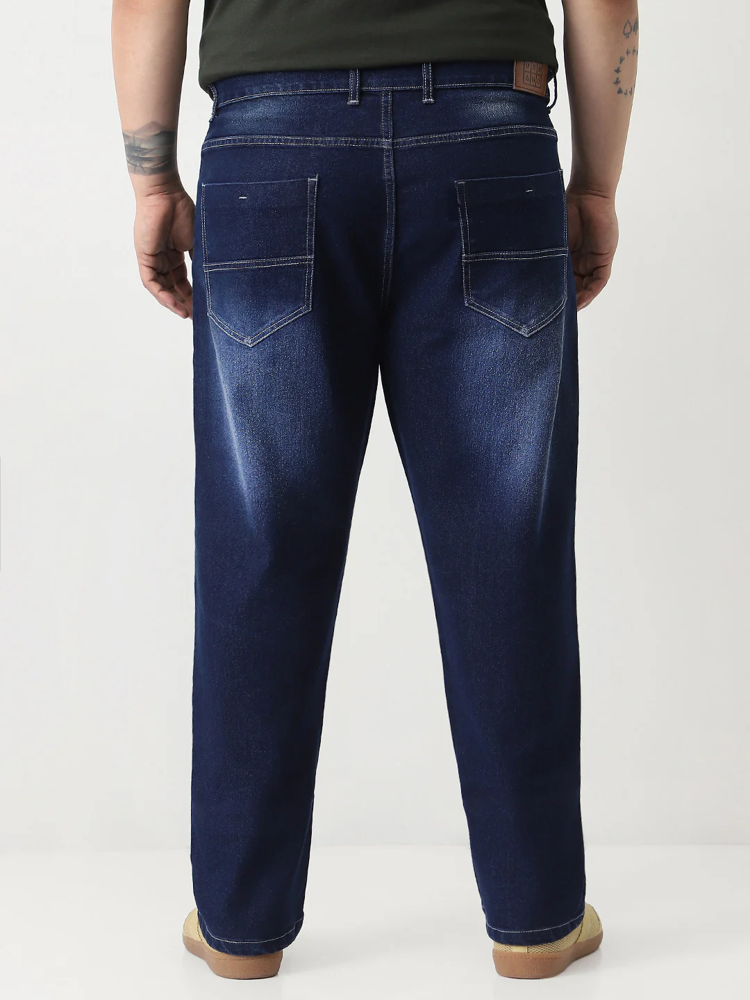 Plus Men's Dark Blue Straight Fit Washed Jeans Stretchable - Image 3