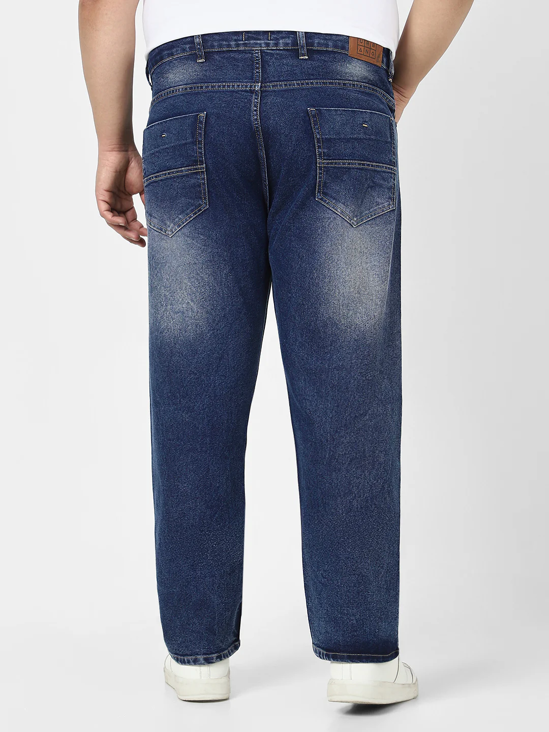 Plus Men's Dark Blue Straight Fit Washed Jeans Stretchable - Image 3