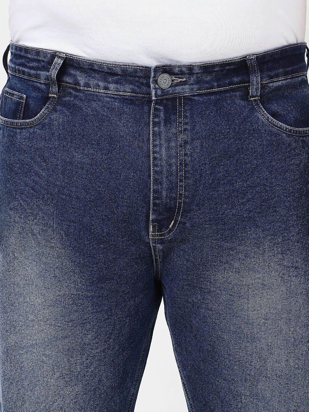 Plus Men's Dark Blue Straight Fit Washed Jeans Stretchable - Image 5