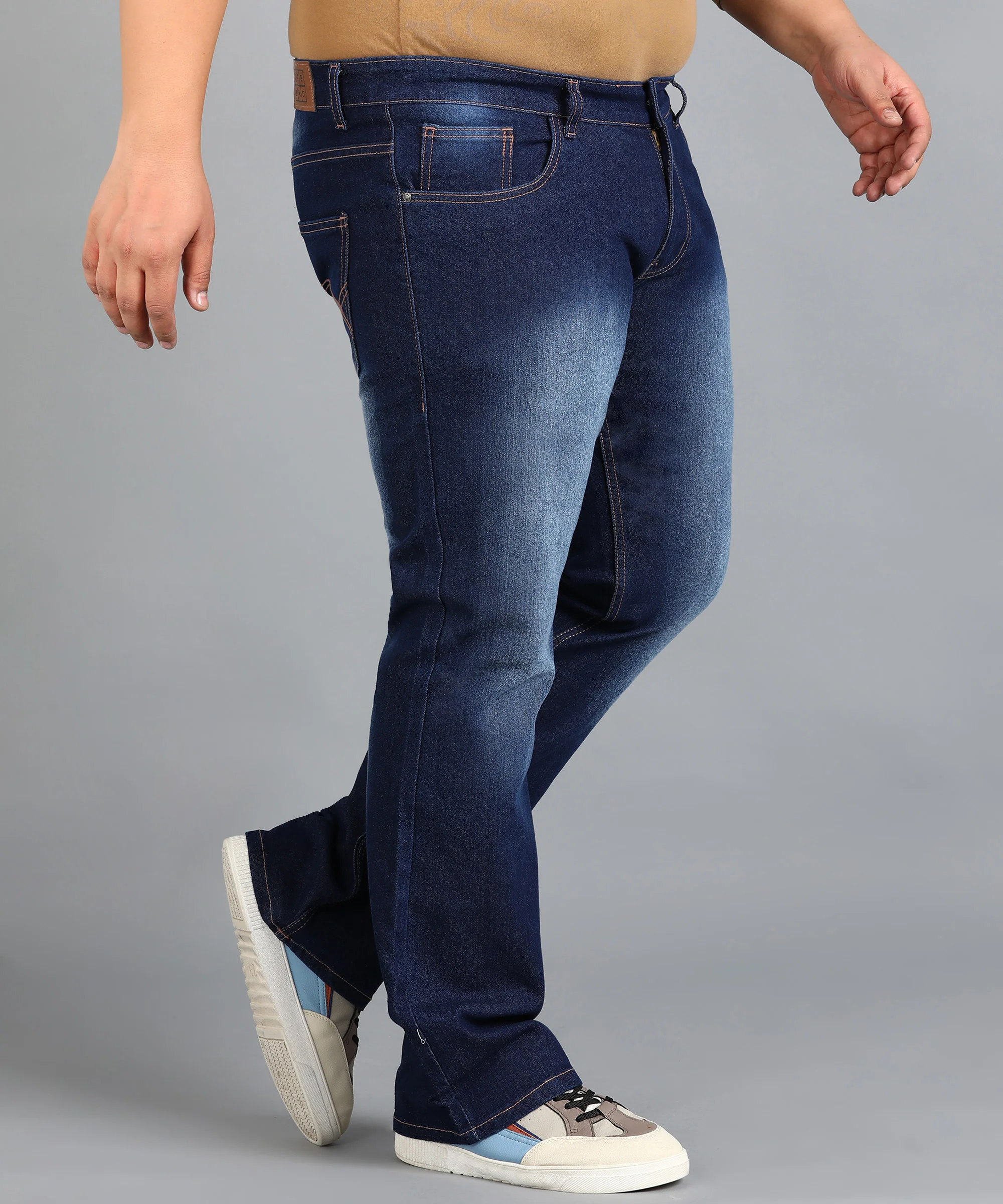 Plus Men's Dark Blue Washed Bootcut Jeans Stretchable - Image 3