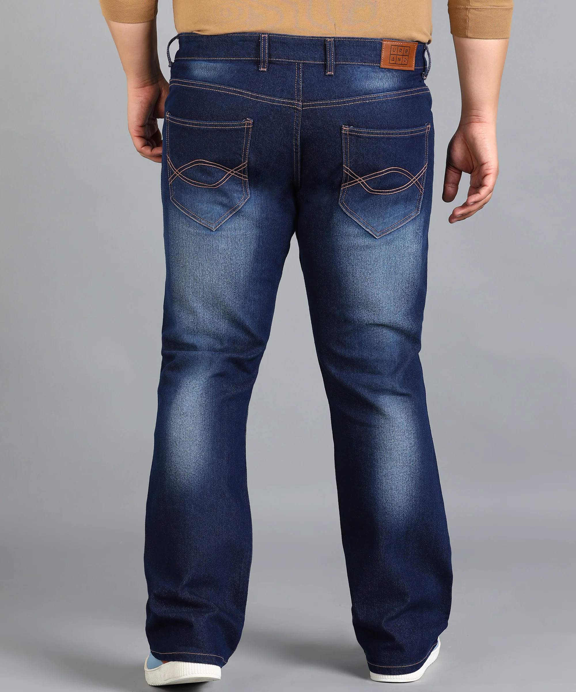 Plus Men's Dark Blue Washed Bootcut Jeans Stretchable - Image 4