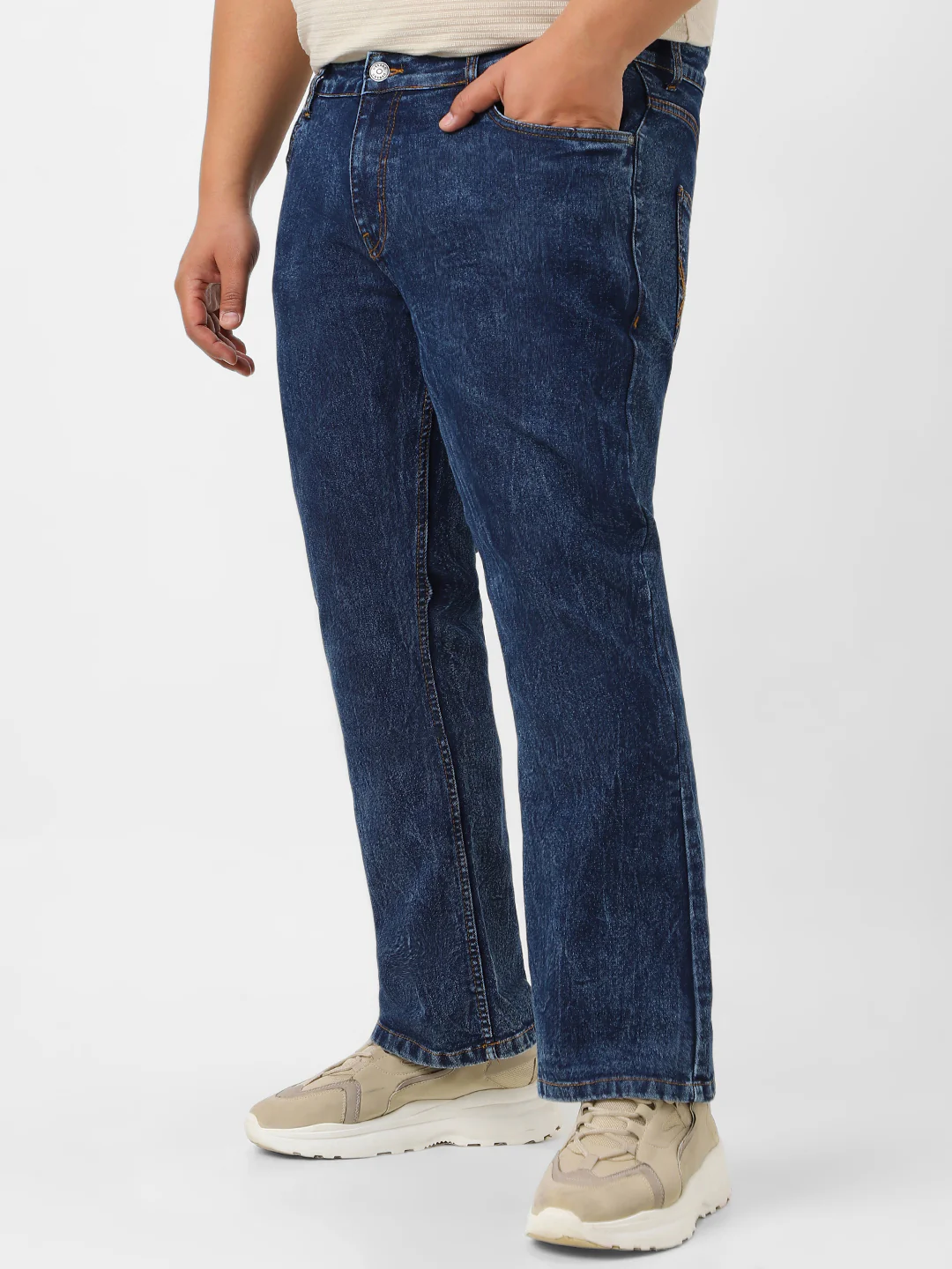 Plus Men's Dark Blue Washed Bootcut Jeans Stretchable - Image 2