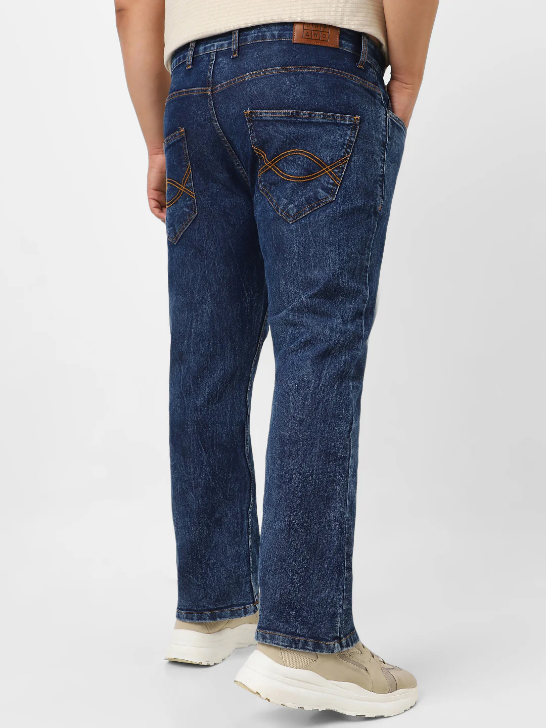 Plus Men's Dark Blue Washed Bootcut Jeans Stretchable - Image 3