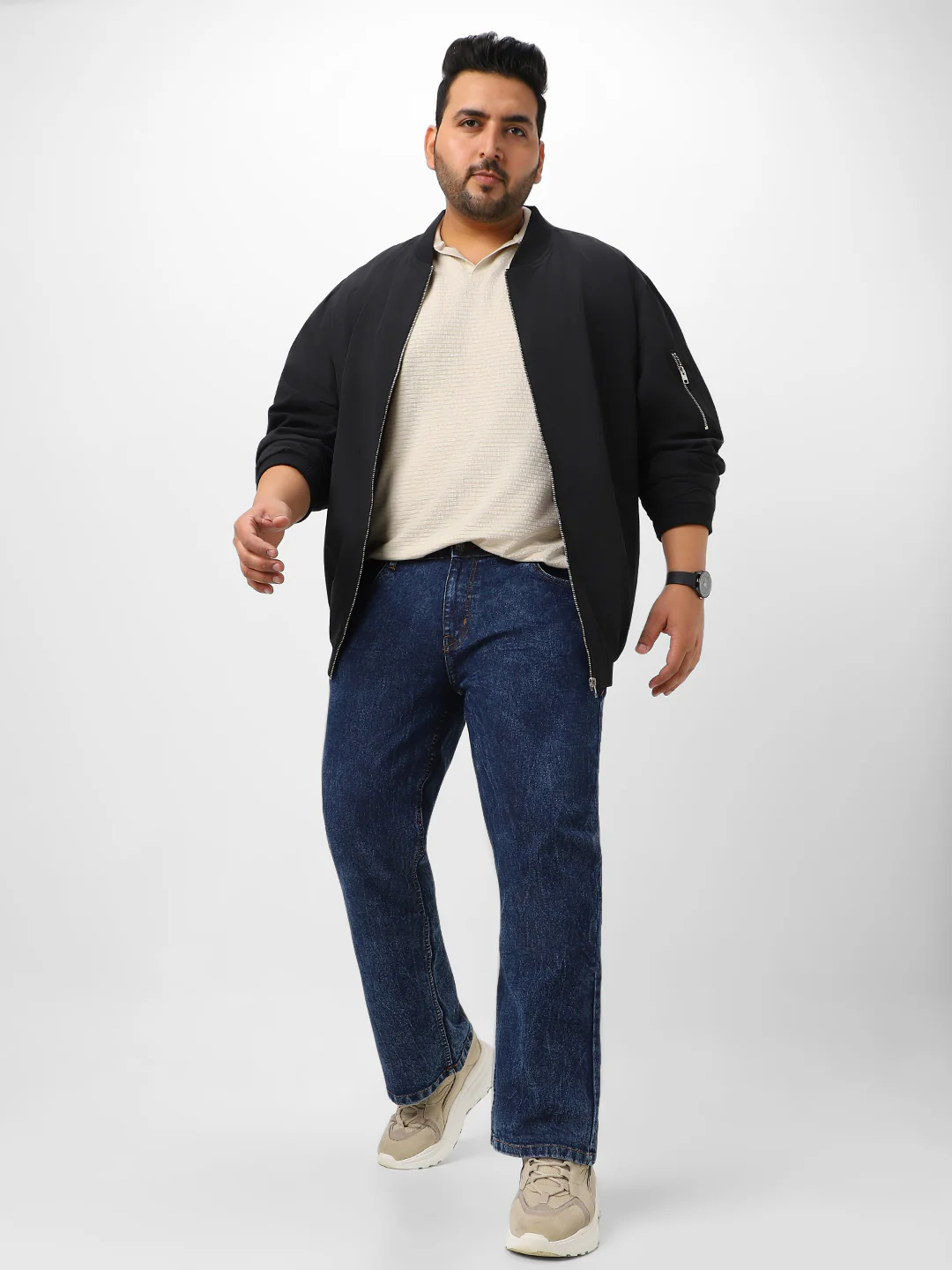 Plus Men's Dark Blue Washed Bootcut Jeans Stretchable - Image 4