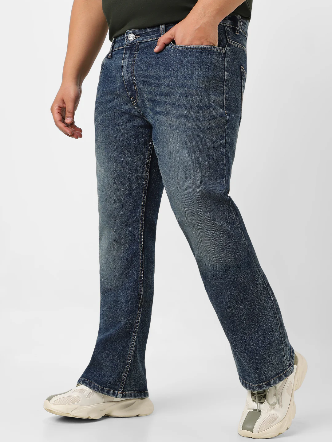 Plus Men's Dark Blue Washed Bootcut Jeans Stretchable - Image 2