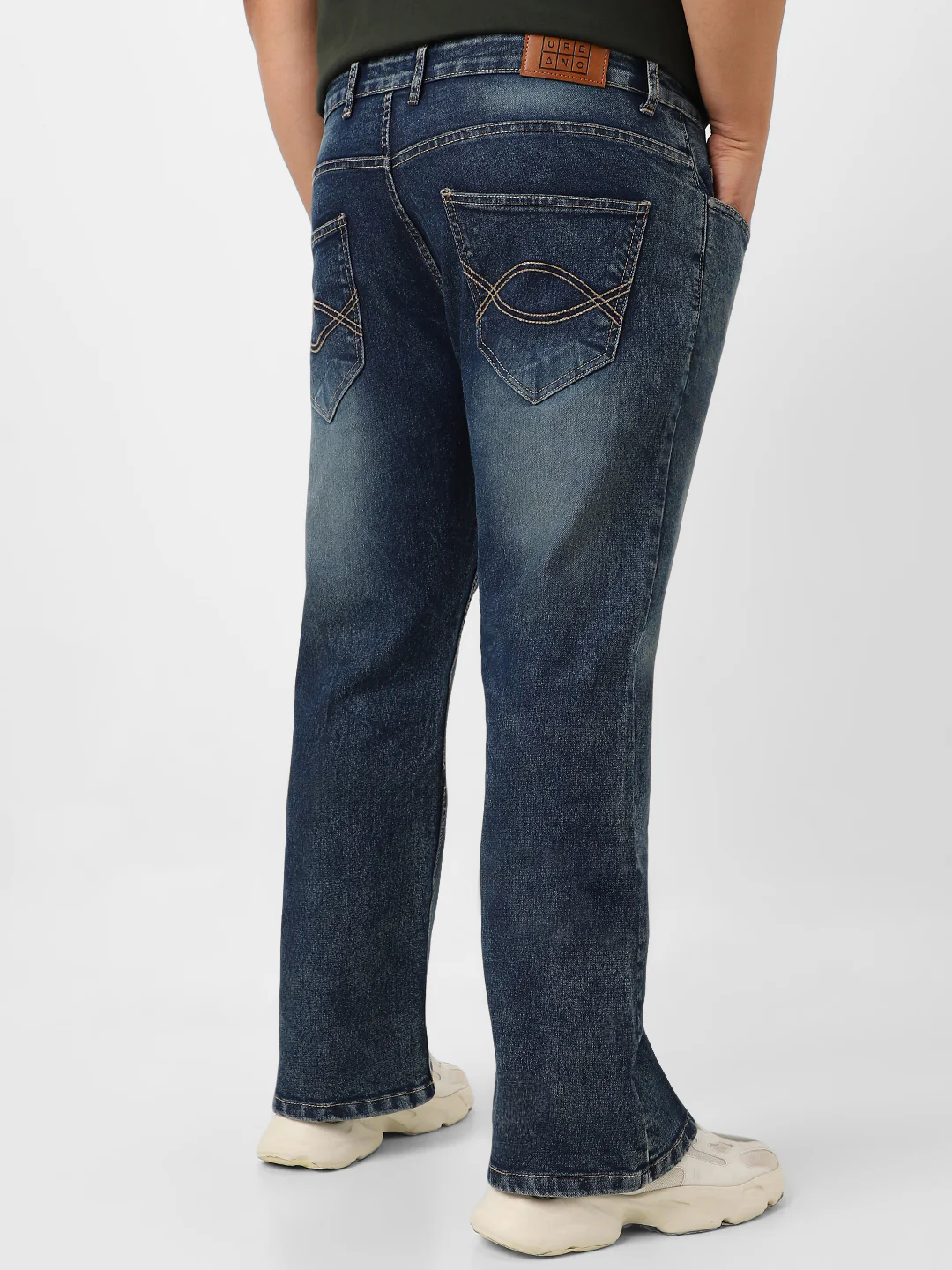 Plus Men's Dark Blue Washed Bootcut Jeans Stretchable - Image 3